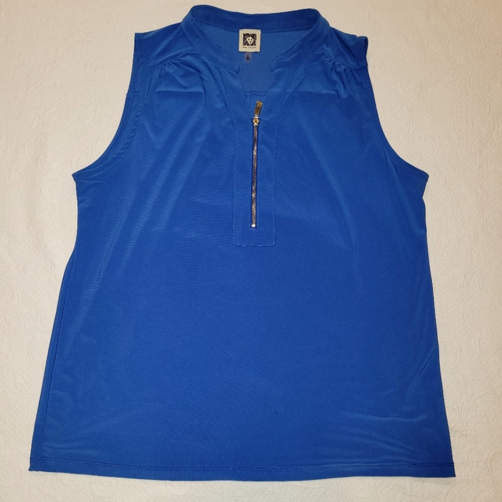 Anne Klein sleeveless bright blue half zip tank top Women's M